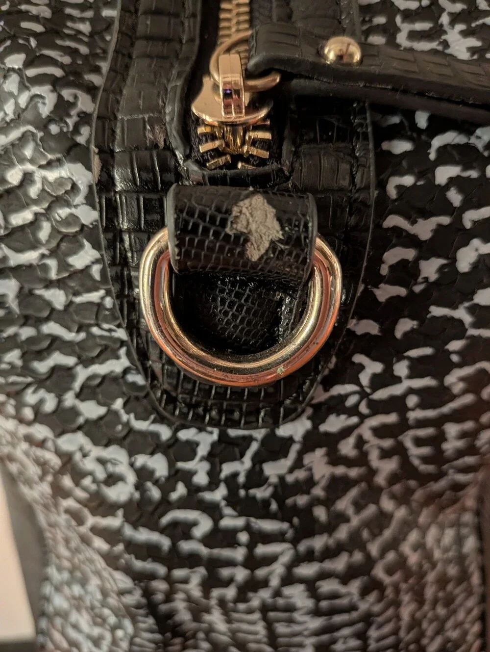 MMS Black Faux Leather Purse with White Print on the sides
